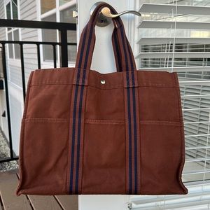Hermes Paris Brown Canvas Herline PM Tote Handbag